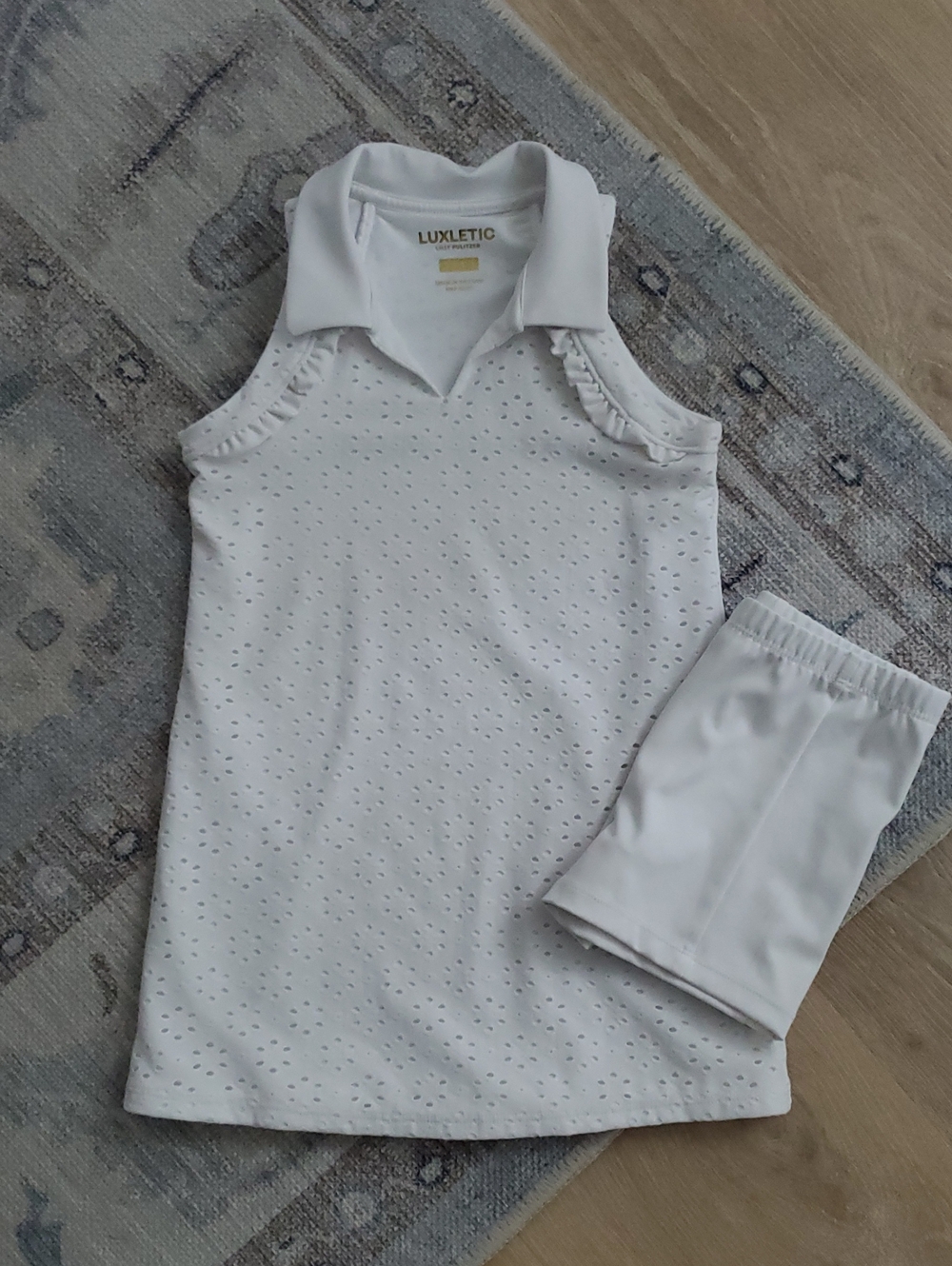 Lilly Pulitzer Girls Mini Martina Polo Dress Luxletic White Eyelet Sz S (4-5)